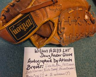 Wilson glove autographed by prominent early 80's Atlanta Braves