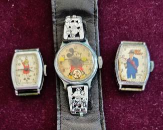 Vintage Orphan Annie, Dick Tracy and Mickey Mouse Watches