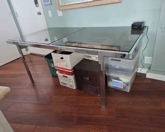 Smokey Glass & Chrome Dining Table with Leaves