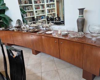 Large Mid-Century Bowed Walnut Sideboard