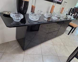 Italian Black Lacquer & Glass Buffet
