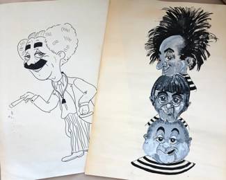 Original Caricatures of Groucho & the Three Stooges by Chuck McCann