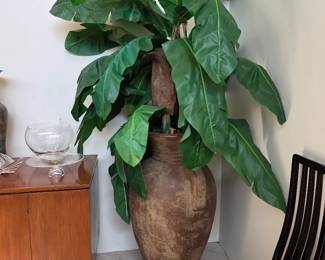 Pair, Large Urns w/ Faux Banana Trees