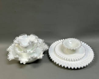 Lot 44: Vintage Milk Glass Silver Crest Ware. 