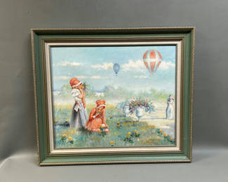 Lot 14: Oil Painting of Women Foraging Flowers 