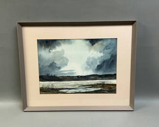 Lot 9: Signed Marjory Horn Beachscape Watercolor Painting 