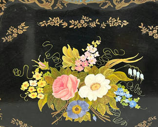 Lot 4: Vintage Hand-Painted Floral Toleware Tray 