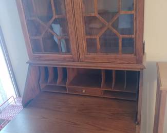 MId century drop front secretary Oak