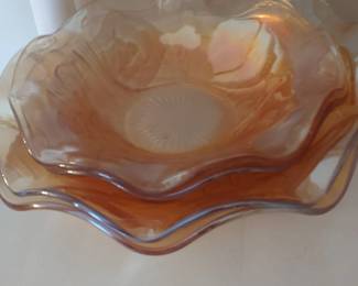 Vintage amber Carnival Glass