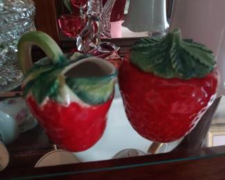 Vintage strawberry/creamer & sugar bowl