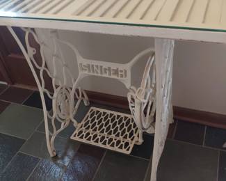 Antique Singer glass top table