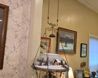 Victorian Brass Hanging Hurricane Lamp