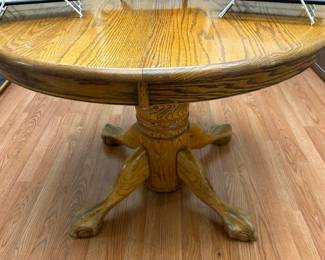 Oak Pedestal Table with Claw Feet (Shown without leaf)