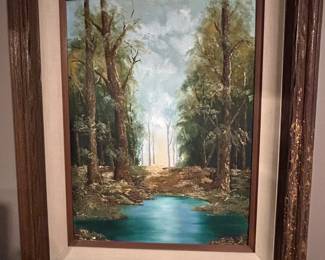 Oil on Canvas by O. Honaker "Forest Path with Pond"