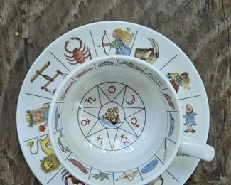 $45 Royal Kendal Taltos astrology fortune-telling cup and saucer. Made in England. Fine bone china. 