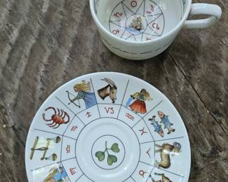 $45 Royal Kendal Taltos astrology fortune-telling cup and saucer. Made in England. Fine bone china. 