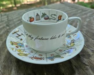 $45 Royal Kendal Taltos astrology fortune-telling cup and saucer. Made in England. Fine bone china. 