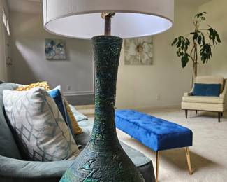 Classic, textured, mid-century modern ,Italian style ceramic table lamp, 21" tall.  $125