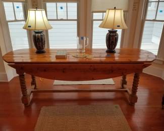 Rustic drop leaf table is 90" long - MUST SEE! 29" wide with leaves down; 46" wide with leaves open