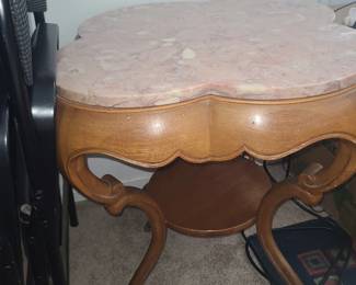 Set of 2 Maple side tables with pink quartz tops.