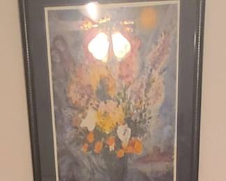 Marc Chagall, Bouquet and Lovers, framed signed numbered lithograth, great condition vibrant colors (bad photo)