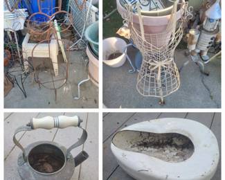 Yard Art - Kettle, urinal, dress form