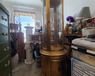 Gold Leaf Vitrine, round curio cabinet,Lights up.