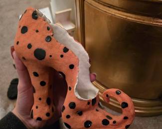 Large hand made ceramic funky high heel decor.  Set of 3 different designs.