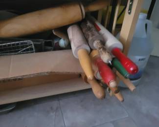 Vintage wood rolling pins and other vintage kitchen utensils