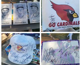 Cincinnati Reds Signed Posters, Cardinals, SF 49ers Training Camp Hat, Sacramento Monarchs Poster
