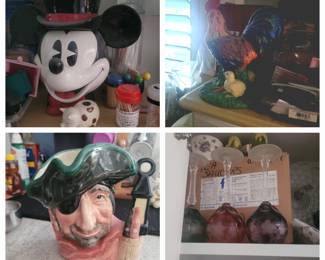 Mickey Mouse Cookie Jar, Royal Doulton Smuggler Jug, Nachtmann Traube Crystal Wine Hocks, Royal Albert Tea Cups