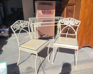 Meadowcraft Darling Rose Wrought Iron Glass Top Table & 2 Chairs