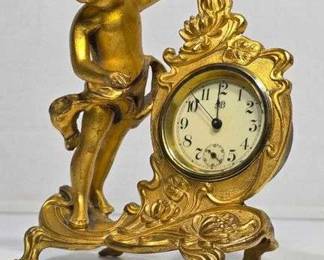 The Jennings Brothers Art Noueveau Cherub and Water Lily Desk Clock