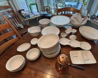 Lots of white dishes.