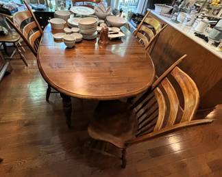 BUY IT NOW! $295.00. Table w/six chairs and two 15" leaves. 56 1/2" L x 46" W. (80 1/2" L w/both leaves). Call Jan at 314 960-5700.