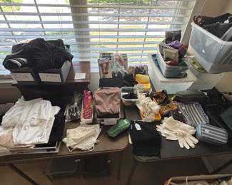 Clothing items and purses.