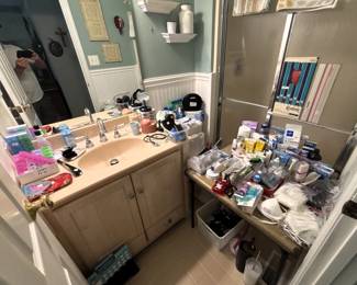 Bathroom has many practical items.