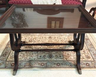 BUY IT NOW! $125.00. Glass top tray table. 18" x 26" Call Jan at 314 960-5700.