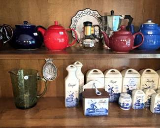 Teapots and blue and white china.