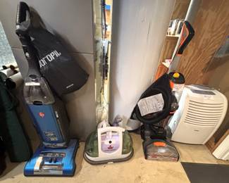 Vacuums, floor cleaners, 45 pint. dehumidifier.