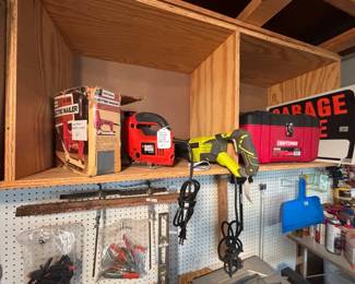 Electric nail/stapler gun, Black & Decker variable speed jig saw, Ryobi electric reciprocating saw..