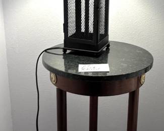 Table and lamp.
