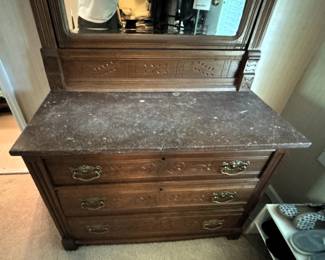 BUY IT NOW! $150.00. Antique marble top dresser. 40" W x 18" D x 55" H. Call Jan at 314 960-5700.
