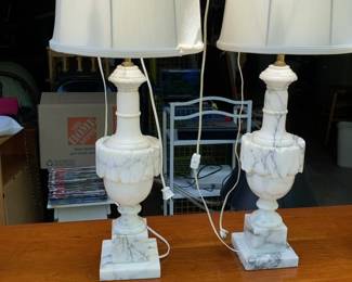 Vintage Carved Alabaster Marble Table Lamps - Pair