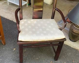 Asian Style Mahogany Finish Side Chair with Upholstered Cushion