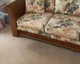 Vintage Floral Wicker Arm Sofa with Matching Throw Pillows
