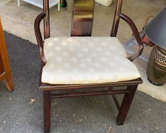 Asian Style Mahogany Finish Side Chair with Upholstered Cushion