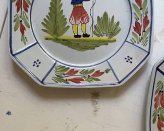 Hand-Painted Quimper Octagonal Decorative Plates