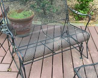 Vintage Black Metal Mesh Outdoor Glider Bench