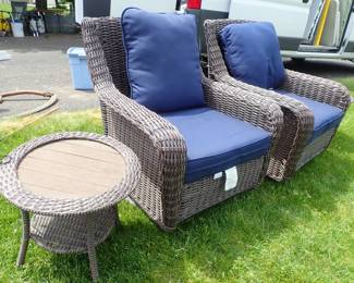 WICKER OUTDOOR ROCKER- SWIVEL CHAIRS - ROUND SIDE TABLES